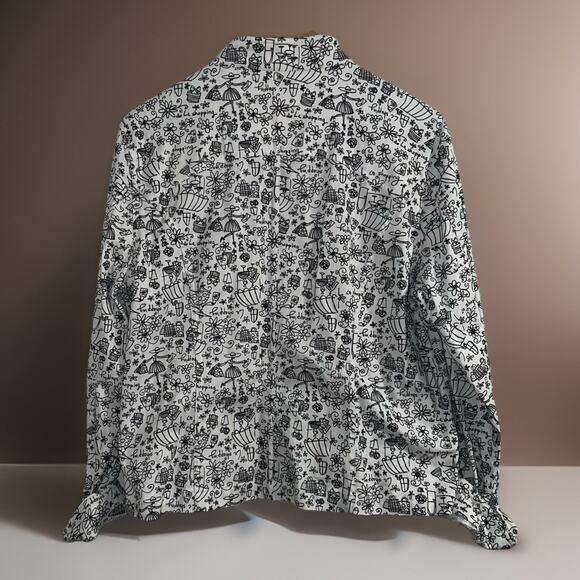 CJ Banks White Denim Jacket With Black Funny Pages Print Size Large Teachers - Picture 6 of 8